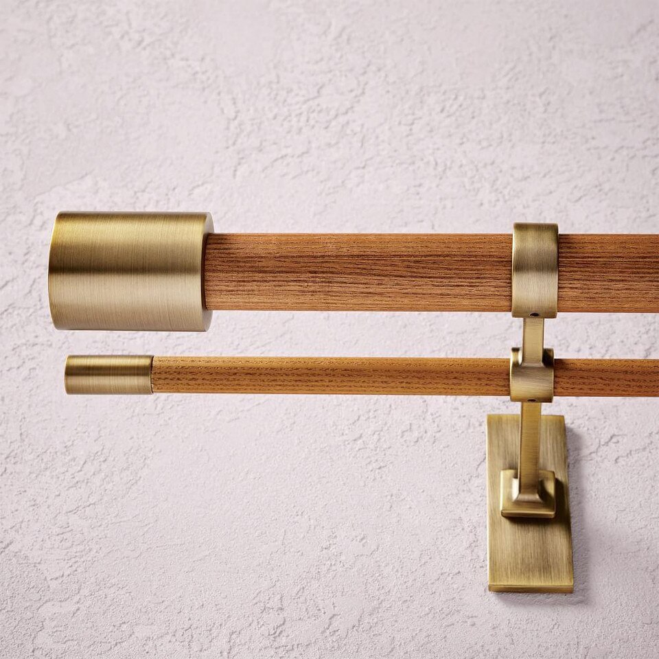 MidCentury Wooden Double Curtain Rod Wood/Brass west elm Australia